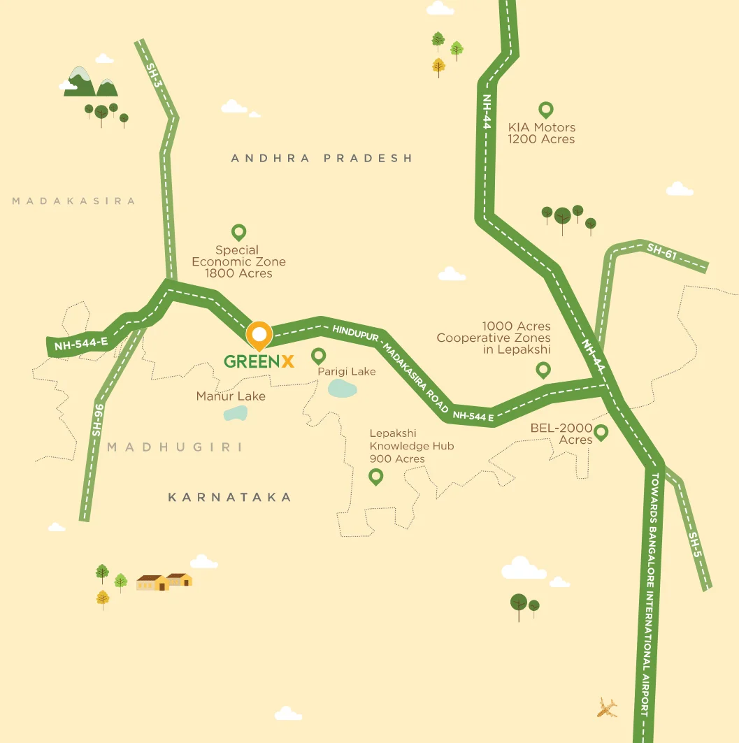 Location map of greenx Managed Sandalwood Farm Land/Farmplots near Bengaluru